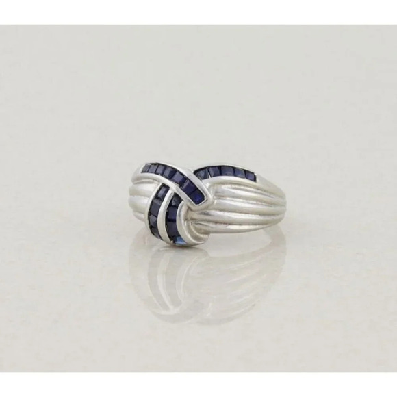 14k White Gold Natural Blue Sapphire Ring Size 7 - Picture 5 of 7